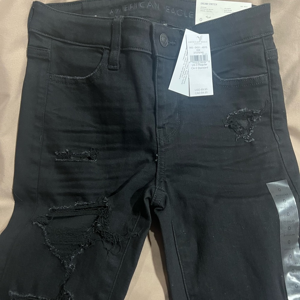 💚🆕 American Eagle | Distressed Black, Size 0 Dream Stretch Jeggings - Picture 5 of 5